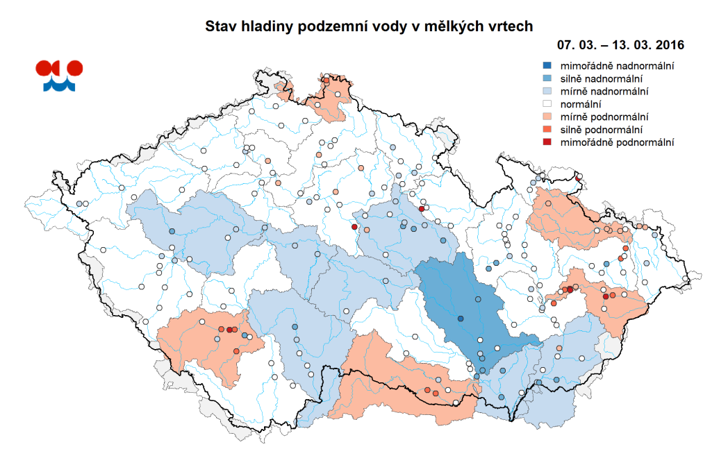 E. Podzemní vody Stav podzemních vod je hodnocen podle pravděpodobnosti překročení hladiny ve vrtu v příslušném kalendářním měsíci.