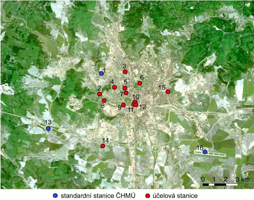 Účelová síť meteorologických stanic v Brně a okolí, geografická databáze a Prostorová diferenciace průměrných denních