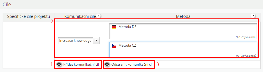 Dále je třeba pomocí tlačítka Cílové skupiny zvolit příslušné cílové skupiny projektu. Vybrané jsou automaticky naplněny v pravé části obrazovky.