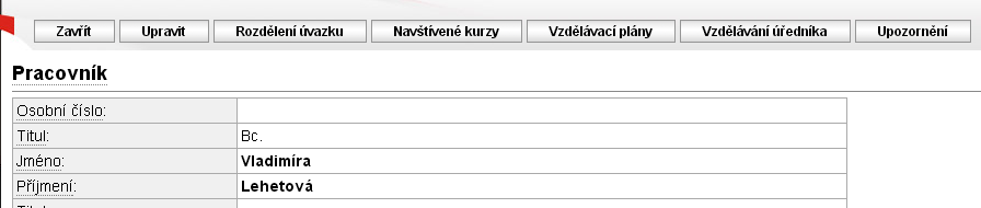 V tomto pohledu lze editovat: místo narození, datum narození, datum nástupu do práce, zda je pracovník úředník, dosažené vzdělání, název pracovního místa, charakter práce a začátek cyklu. 3.