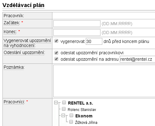 Při používání vzdělávacích plánu je velmi důležité mít ve všech kartách jednotlivých kurzů nastavenou kategorii vzdělávacího plánu aby se Vám zadané návštěvy promítaly do vzdělávacích plánů.