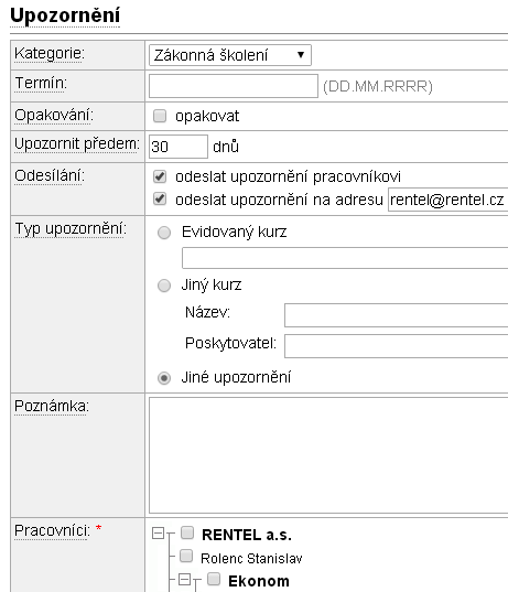 d) Vzdělávání úředníka v tomto pohledu lze evidovat vzdělávání úředníků v oblastech: o Vstupního vzdělávání o Vzdělávání vedoucích úředníků o Zvláštní odborná způsobilost e) Upozornění v tomto