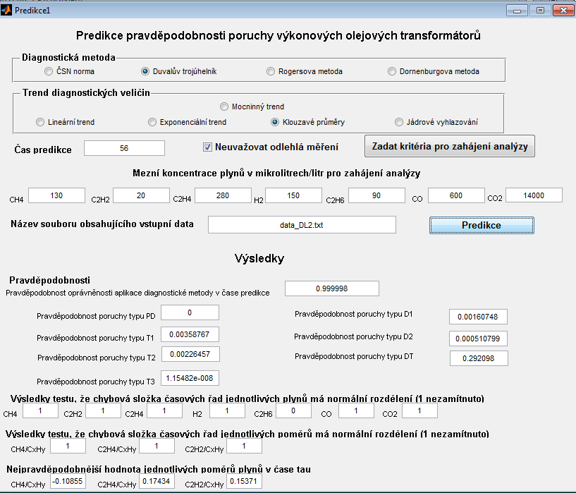 Obr. 22 Výstupy ze softwaru Reliab_dga_transformer 1.0 POROVNÁNÍ TRENDŮ POMOCÍ SOFTWARU RELIAB_DGA_TRANSFORMER 1.