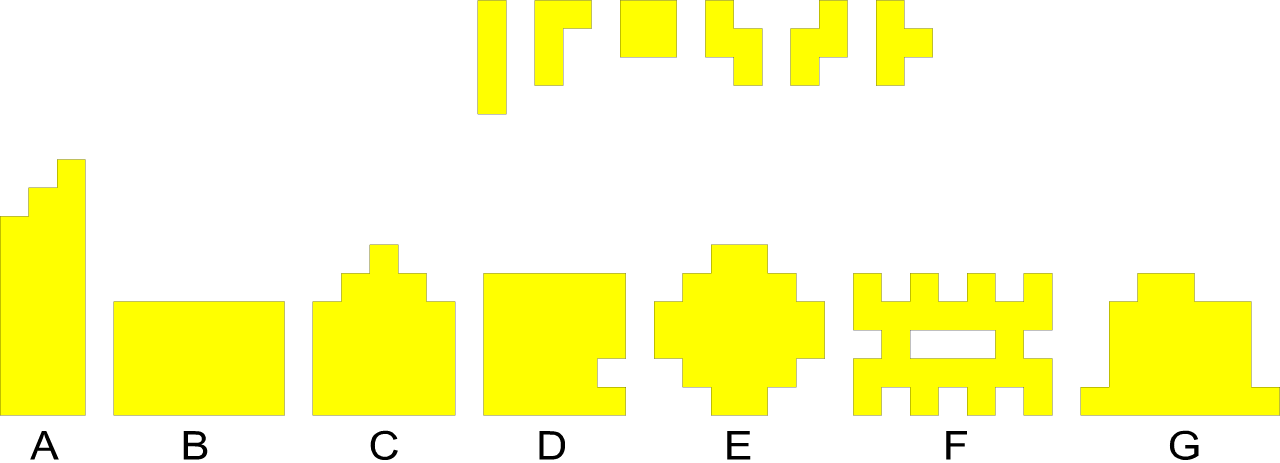 8 Tetromino Zadání: Určete, které stavby lze postavit z následujících dílů tetromina. Jednotlivé díly můžete otáčet i převracet.