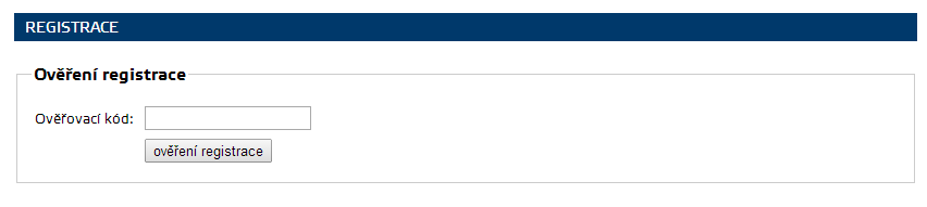Po potvrzení registrace bude na zadaný e-mail doručen ověřovací kód,