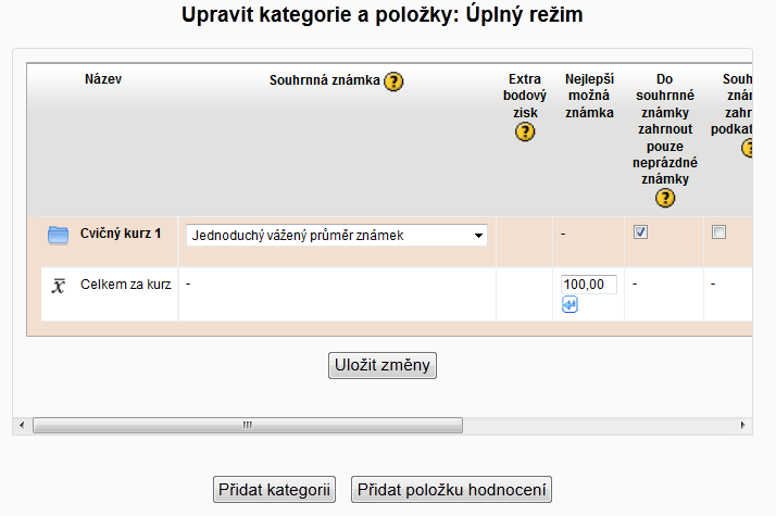 Škály Kategorie a položky Zjednodušený režim - zde je možno upravit kategorie a