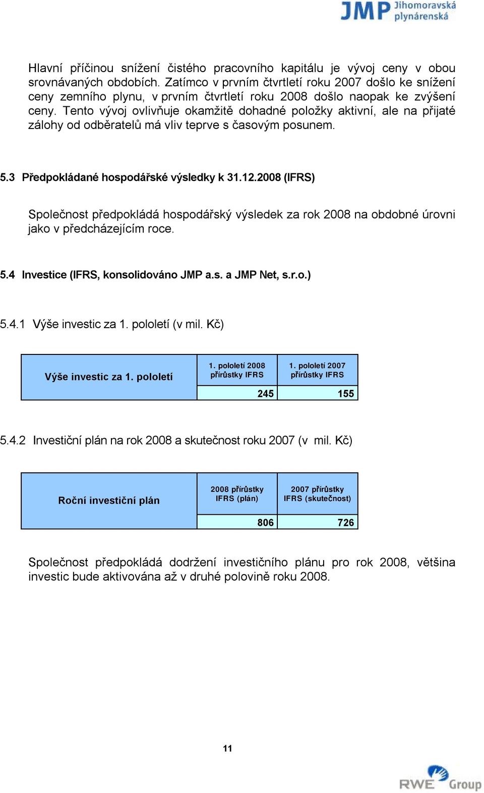 Tento vývoj ovlivňuje okamžitě dohadné položky aktivní, ale na přijaté zálohy od odběratelů má vliv teprve s časovým posunem. 5.3 Předpokládané hospodářské výsledky k 31.12.