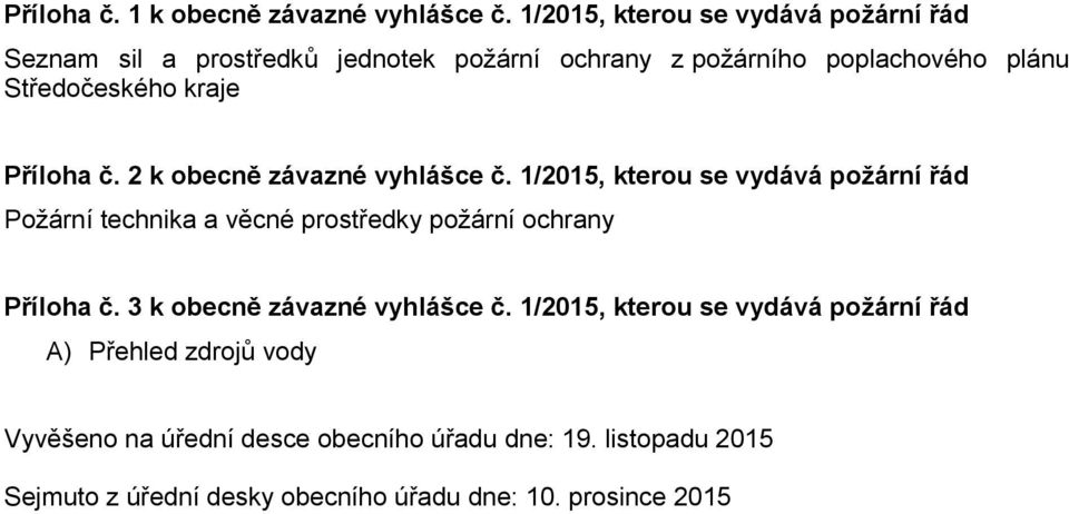 Příloha č. 2 k obecně závazné vyhlášce č. 1/2015, kterou se vydává požární řád Požární technika a věcné prostředky Příloha č.