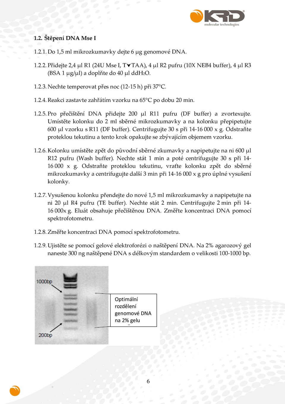 Umístěte kolonku do 2 ml sběrné mikrozkumavky a na kolonku přepipetujte 600 µl vzorku s R11 (DF buffer). Centrifugujte 30 s při 14-16 000 x g.