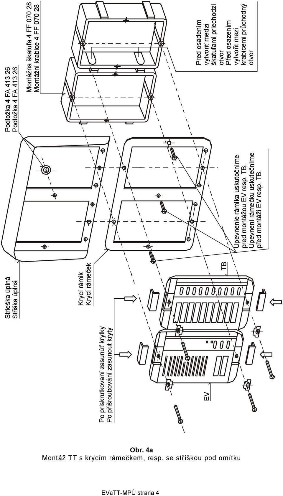 Upevnení rámečku uskutečníme před montáži EV resp. TB.