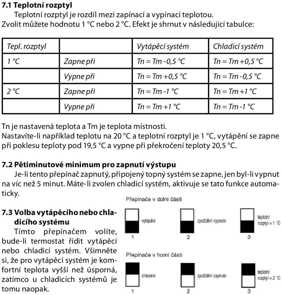 Tn je nastavená teplota a Tm je teplota místnosti.