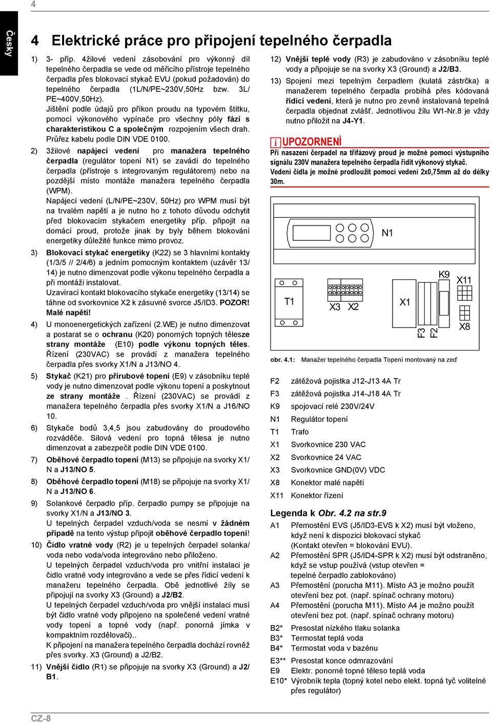 3L/ PE~400V,50Hz). Jištění podle údajů pro příkon proudu na typovém štítku, pomocí výkonového vypínače pro všechny póly fází s charakteristikou C a společným rozpojením všech drah.