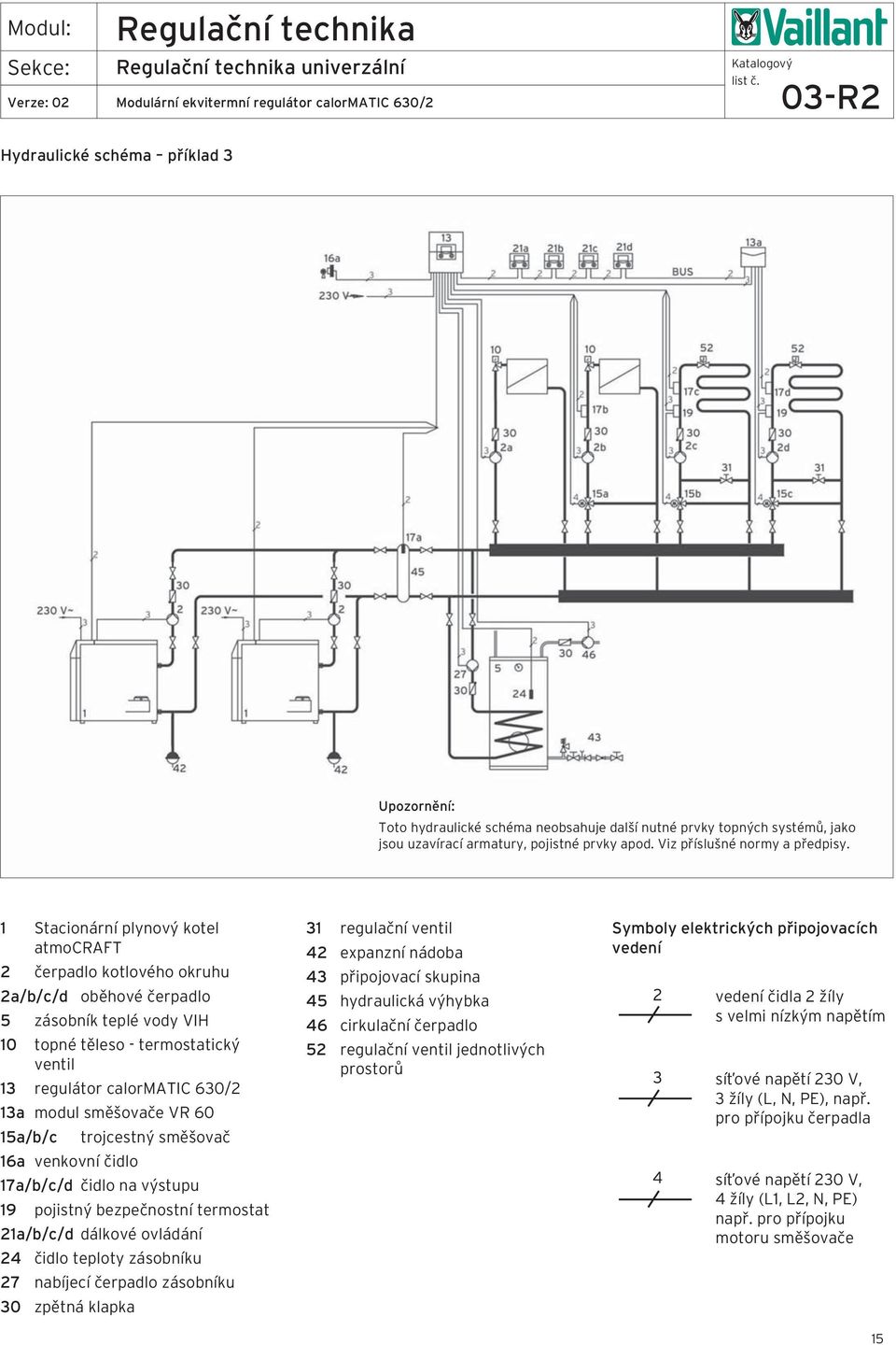 1 Stacionární plynový kotel atmocraft 2 čerpadlo kotlového okruhu 2a/b/c/d oběhové čerpadlo 5 zásobník teplé vody VIH 10 topné těleso - termostatický ventil 13 regulátor calormatic 630/2 13a modul