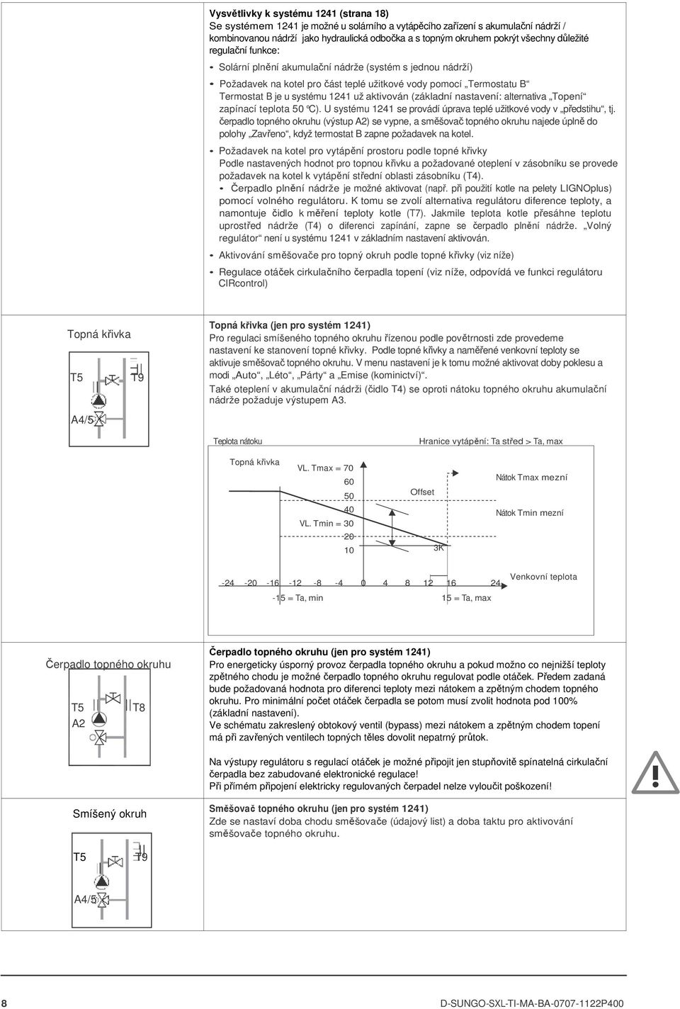 (základní nastavení: alternativa Topení zapínací teplota 50 C). U systému 1241 se provádí úprava teplé užitkové vody v předstihu, tj.