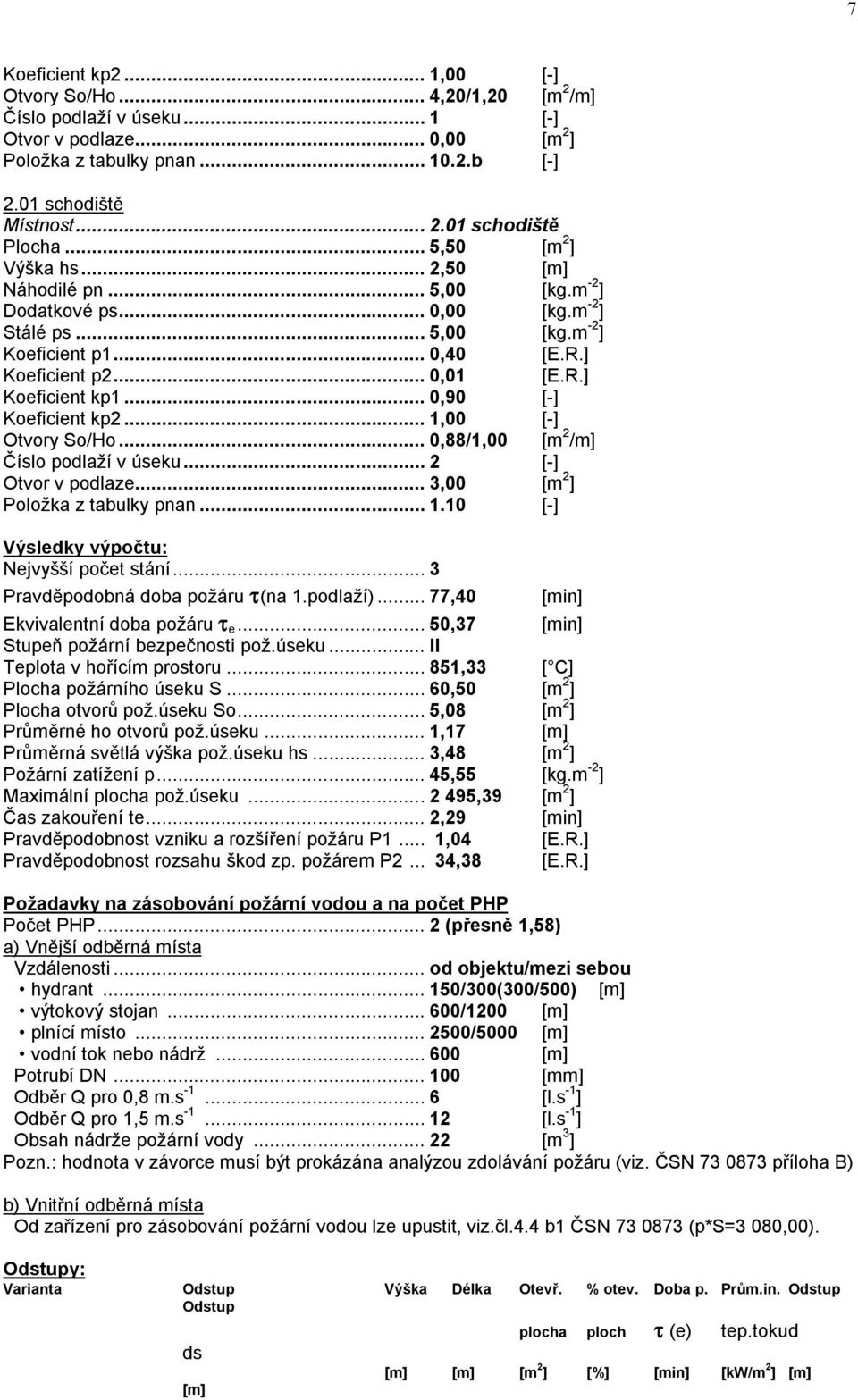 .. 0,90 [-] Koeficient kp2... 1,00 [-] Otvory So/Ho... 0,88/1,00 [m 2 /m] Číslo podlaží v úseku... 2 [-] Otvor v podlaze... 3,00 [m 2 ] Položka z tabulky pnan... 1.10 [-] Výsledky výpočtu: Nejvyšší počet stání.