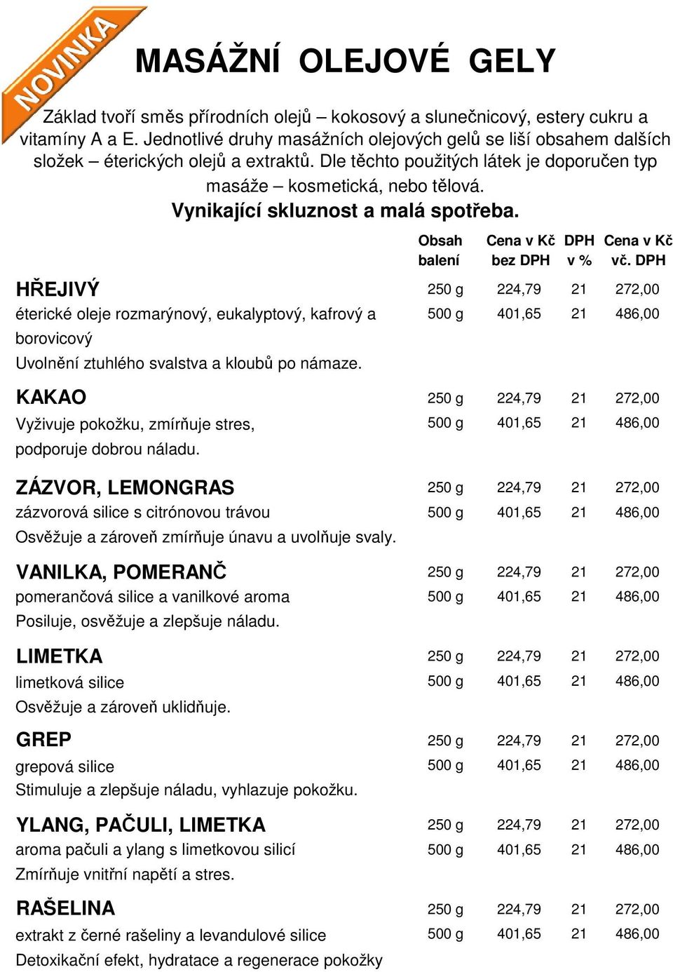 ZÁZVOR, LEMONGRAS 250 g 224,79 272,00 zázvorová silice s citrónovou trávou 500 g 401,65 486,00 Osvěžuje a zároveň zmírňuje únavu a uvolňuje svaly.