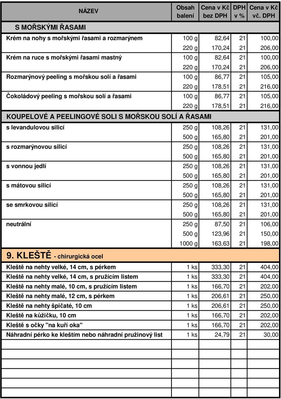 levandulovou silicí 250 g 108,26 131,00 500 g 165,80 201,00 s rozmarýnovou silicí 250 g 108,26 131,00 500 g 165,80 201,00 s vonnou jedlí 250 g 108,26 131,00 500 g 165,80 201,00 s mátovou silicí 250 g