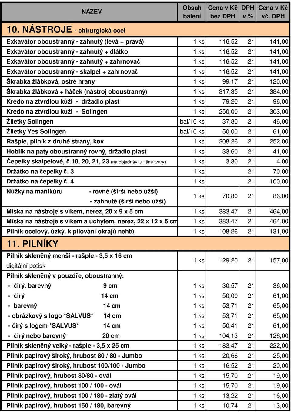 držadlo plast 79,20 96,00 Kredo na ztvrdlou kůži - Solingen 250,00 303,00 Žiletky Solingen bal/10 ks 37,80 46,00 Žiletky Yes Solingen bal/10 ks 50,00 61,00 Rašple, pilník z druhé strany, kov 208,26