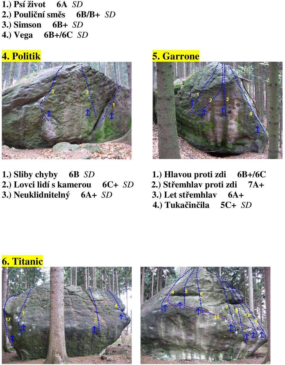 ) Hlavou proti zdi 6B+/6C 2.) Lovci lidí s kamerou 6C+ SD 2.