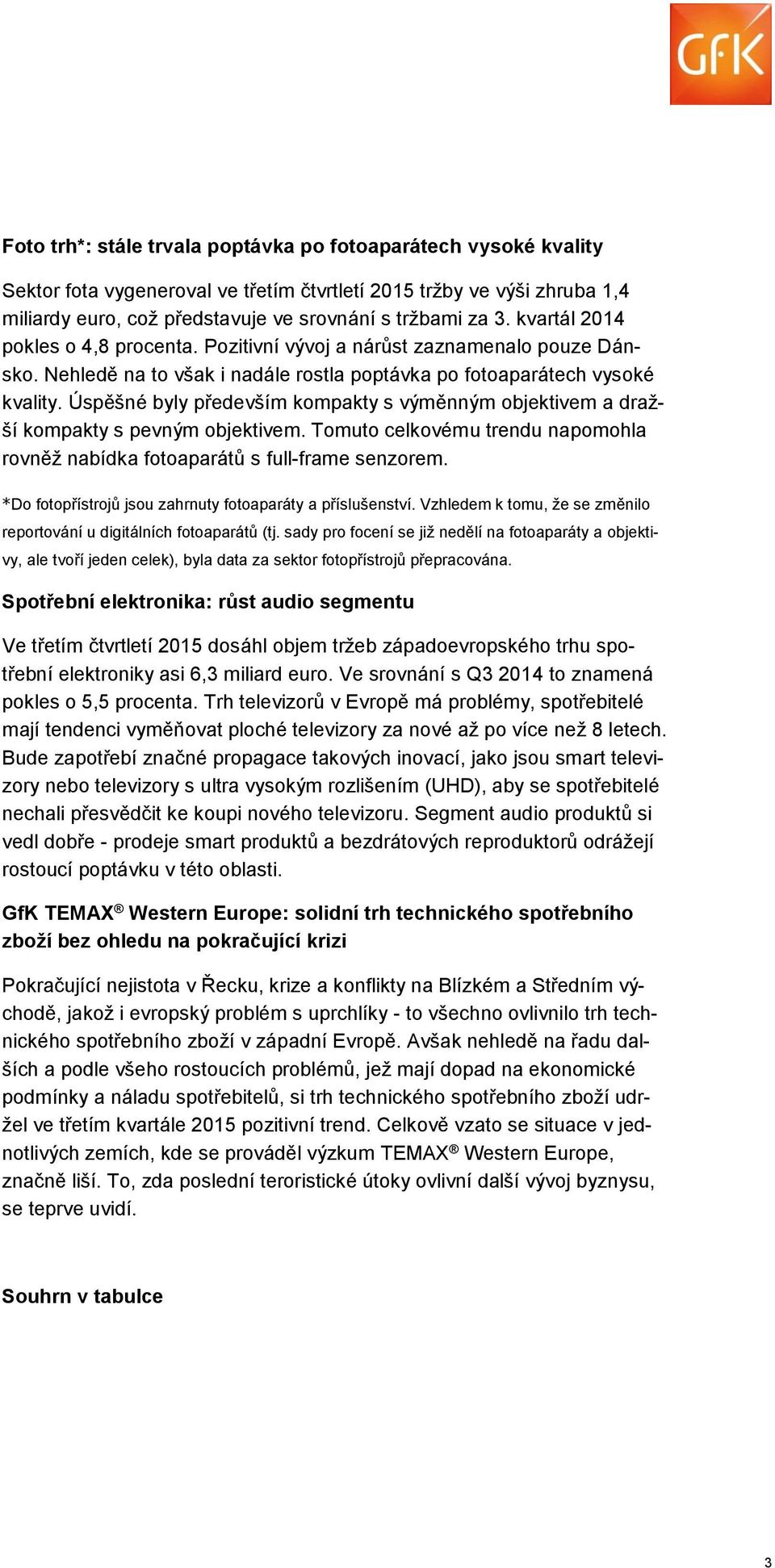 Úspěšné byly především kompakty s výměnným objektivem a dražší kompakty s pevným objektivem. Tomuto celkovému trendu napomohla rovněž nabídka fotoaparátů s full-frame senzorem.