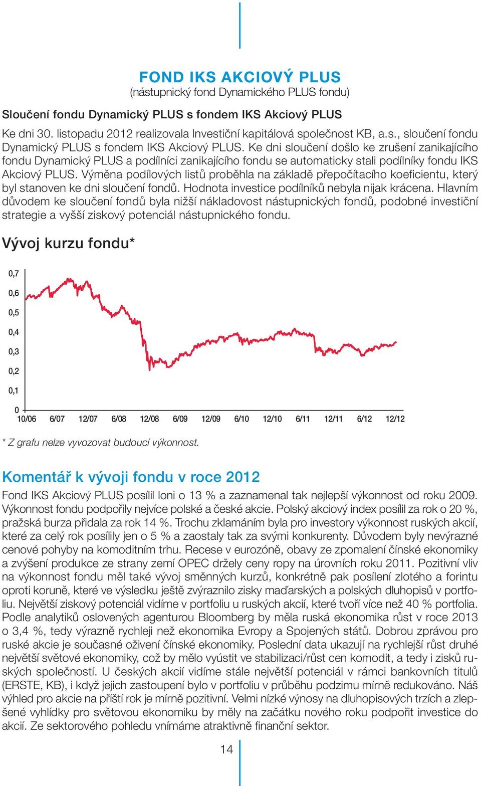 Výměna podílových listů proběhla na základě přepočítacího koeficientu, který byl stanoven ke dni sloučení fondů. Hodnota investice podílníků nebyla nijak krácena.