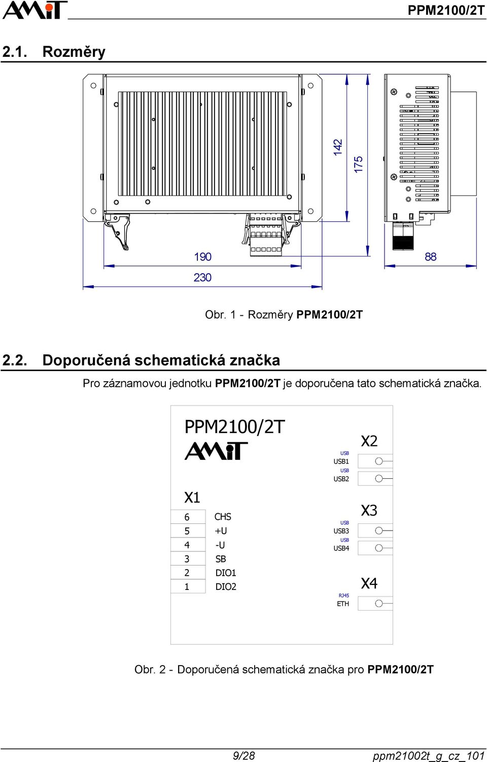 schematická značka Pro záznamovou jednotku PPM2100/2T je doporučena tato