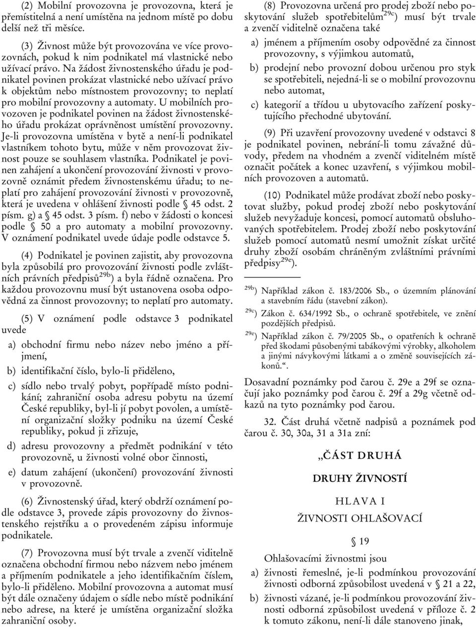 Na žádost živnostenského úřadu je podnikatel povinen prokázat vlastnické nebo užívací právo k objektům nebo místnostem provozovny; to neplatí pro mobilní provozovny a automaty.