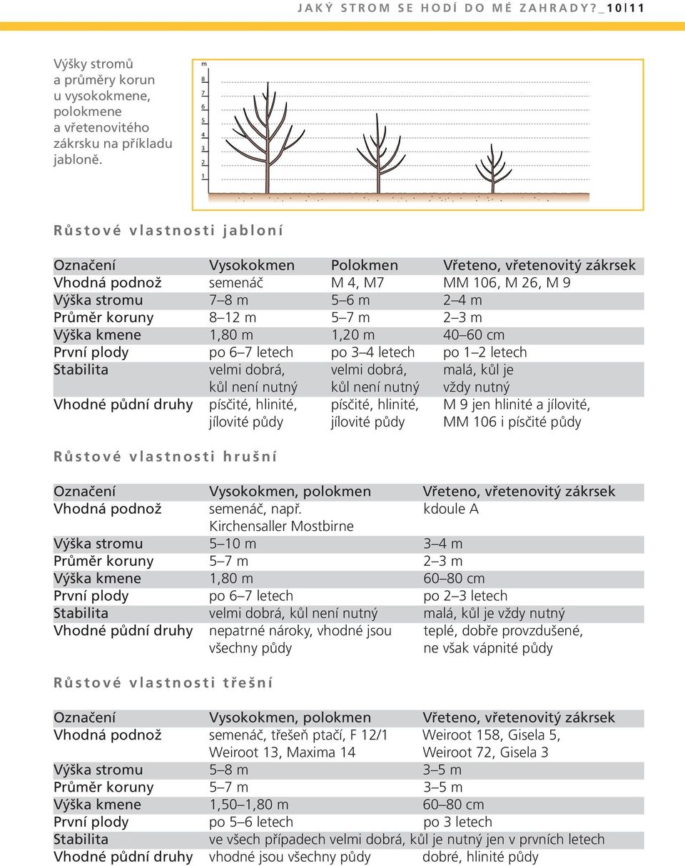 12 m 5 7 m 2 3 m Výška kmene 1,80 m 1,20 m 40 60 cm První plody po 6 7 letech po 3 4 letech po 1 2 letech Stabilita velmi dobrá, velmi dobrá, malá, kůl je kůl není nutný kůl není nutný vždy nutný