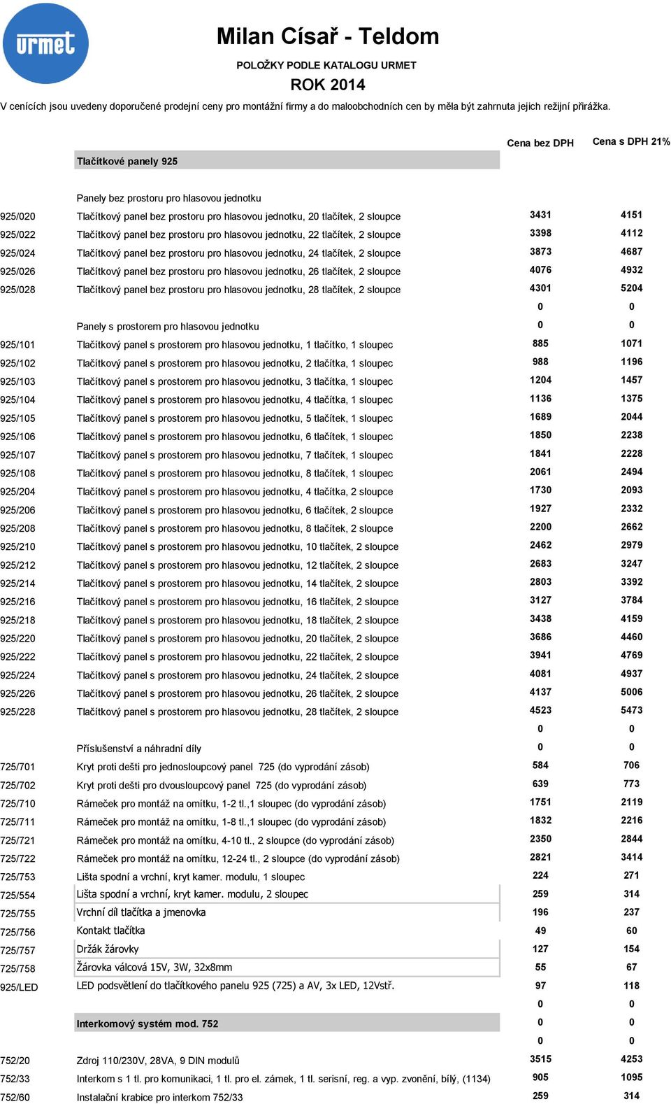 Tlačítkový panel bez prostoru pro hlasovou jednotku, 22 tlačítek, 2 sloupce 3398 4112 925/024 Tlačítkový panel bez prostoru pro hlasovou jednotku, 24 tlačítek, 2 sloupce 3873 4687 925/026 Tlačítkový