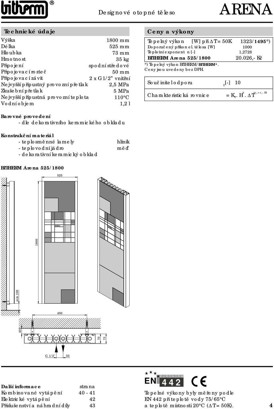 - dle dekorativního keramického obkladu - dekorativní keramický obklad BIHERM Arena 525/800 525 73 800 0