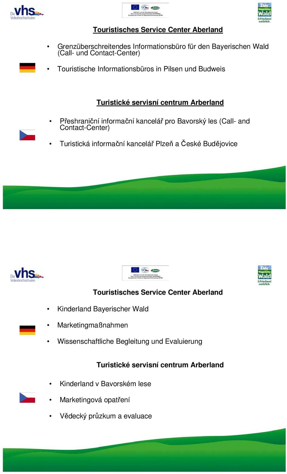 Contact-Center) Turistická informační kancelář Plzeň a České Budějovice Touristisches Service Center Aberland Kinderland Bayerischer Wald