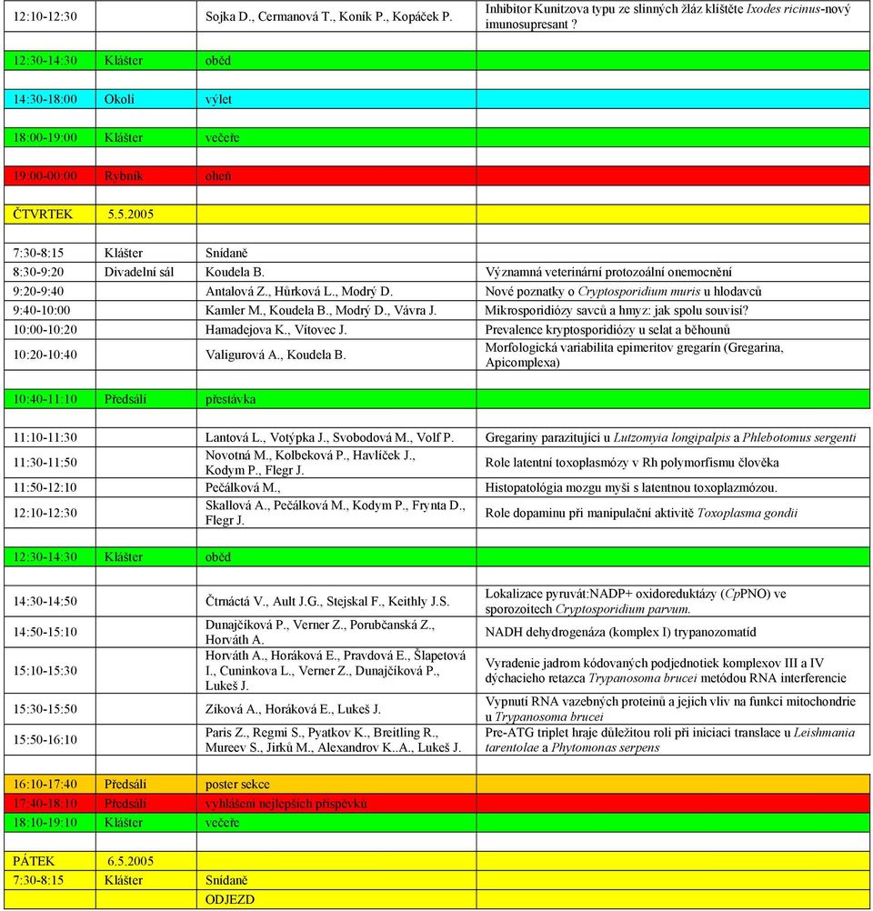 Významná veterinární protozoální onemocnění 9:20-9:40 Antalová Z., Hůrková L., Modrý D. Nové poznatky o Cryptosporidium muris u hlodavců 9:40-10:00 Kamler M., Koudela B., Modrý D., Vávra J.