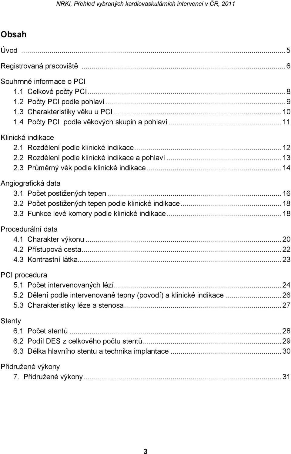 3 Průměrný věk podle klinické indikace...14 Angiografická data 3.1 Počet postižených tepen...16 3.2 Počet postižených tepen podle klinické indikace...18 3.3 Funkce levé komory podle klinické indikace.