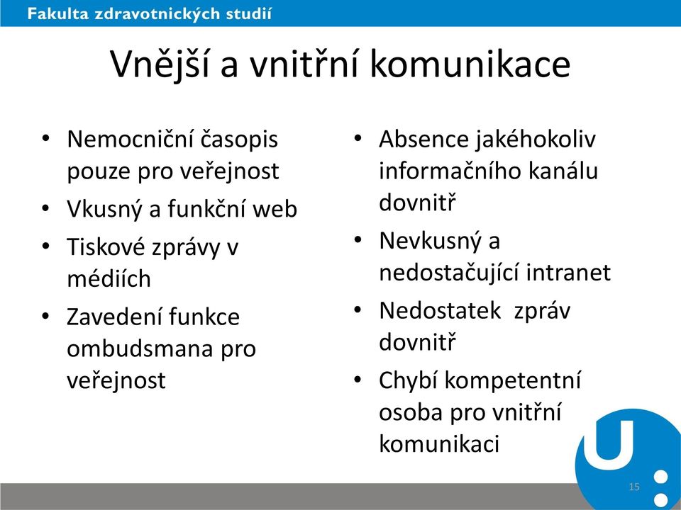 Absence jakéhokoliv informačního kanálu dovnitř Nevkusný a nedostačující