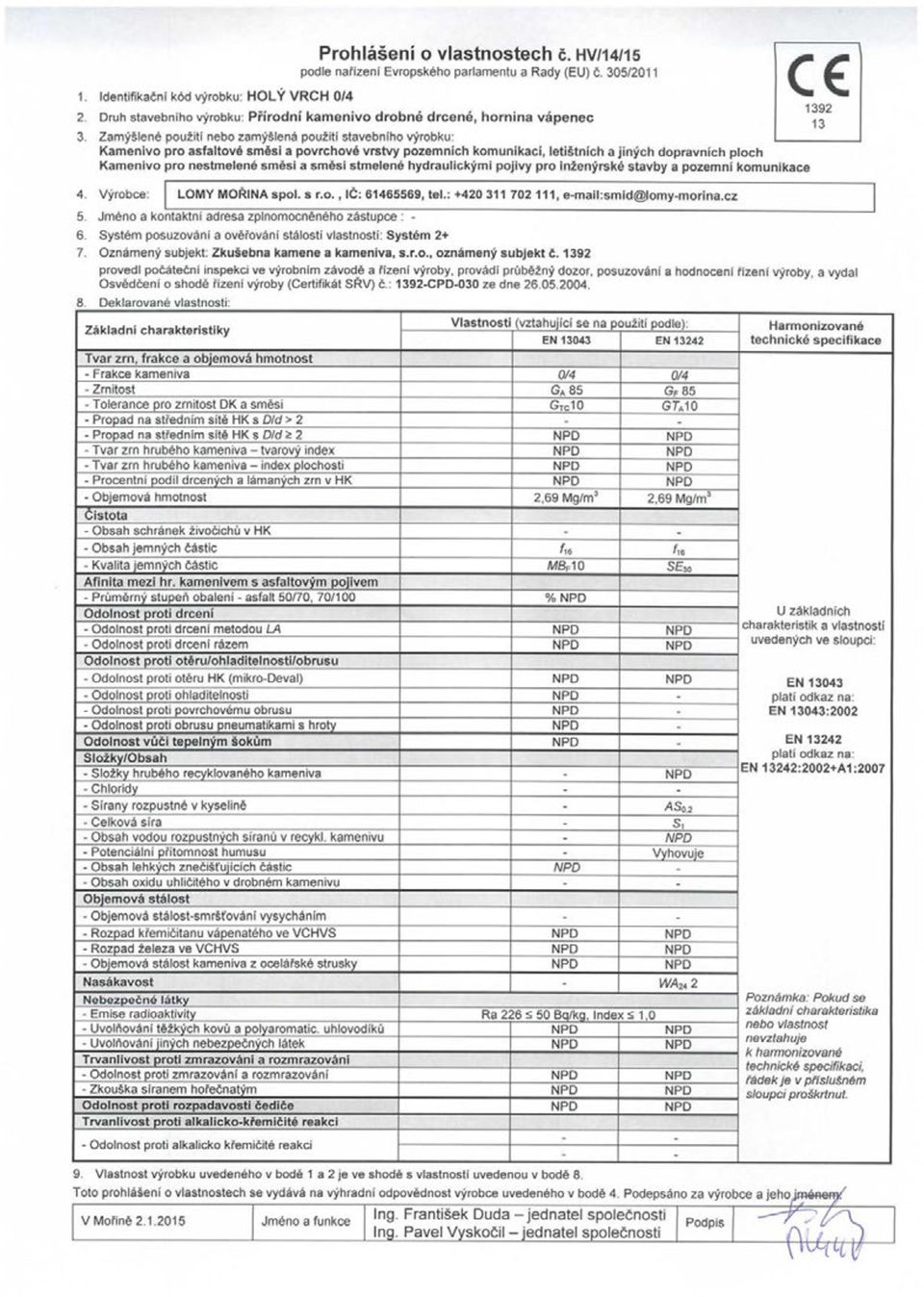 Frakce kameniva Zrnitost Tolerance pro zrnitost DK a smesi Propad na stfednim site HK s Did > 2 Propad na stfednim site HK s Did > 2 Tvar zrn hrubeho kameniva tvarovy index Tvar zrn hrubeho kameniva