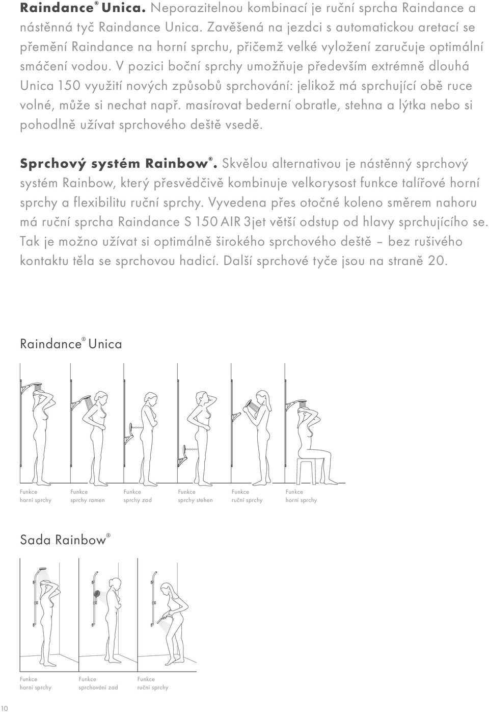 V pozici boční sprchy umožňuje především extrémně dlouhá Unica 150 využití nových způsobů sprchování: jelikož má sprchující obě ruce volné, může si nechat např.