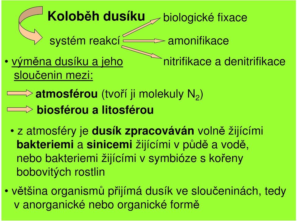 volně žijícími bakteriemi a sinicemi žijícími v půdě a vodě, nebo bakteriemi žijícími v symbióze s kořeny