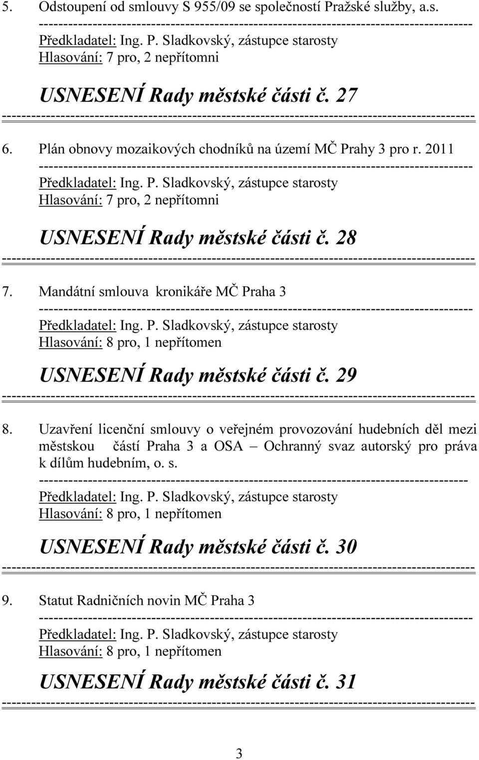 Mandátní smlouva kronikáře MČ Praha 3 USNESENÍ Rady městské části č. 29 8.