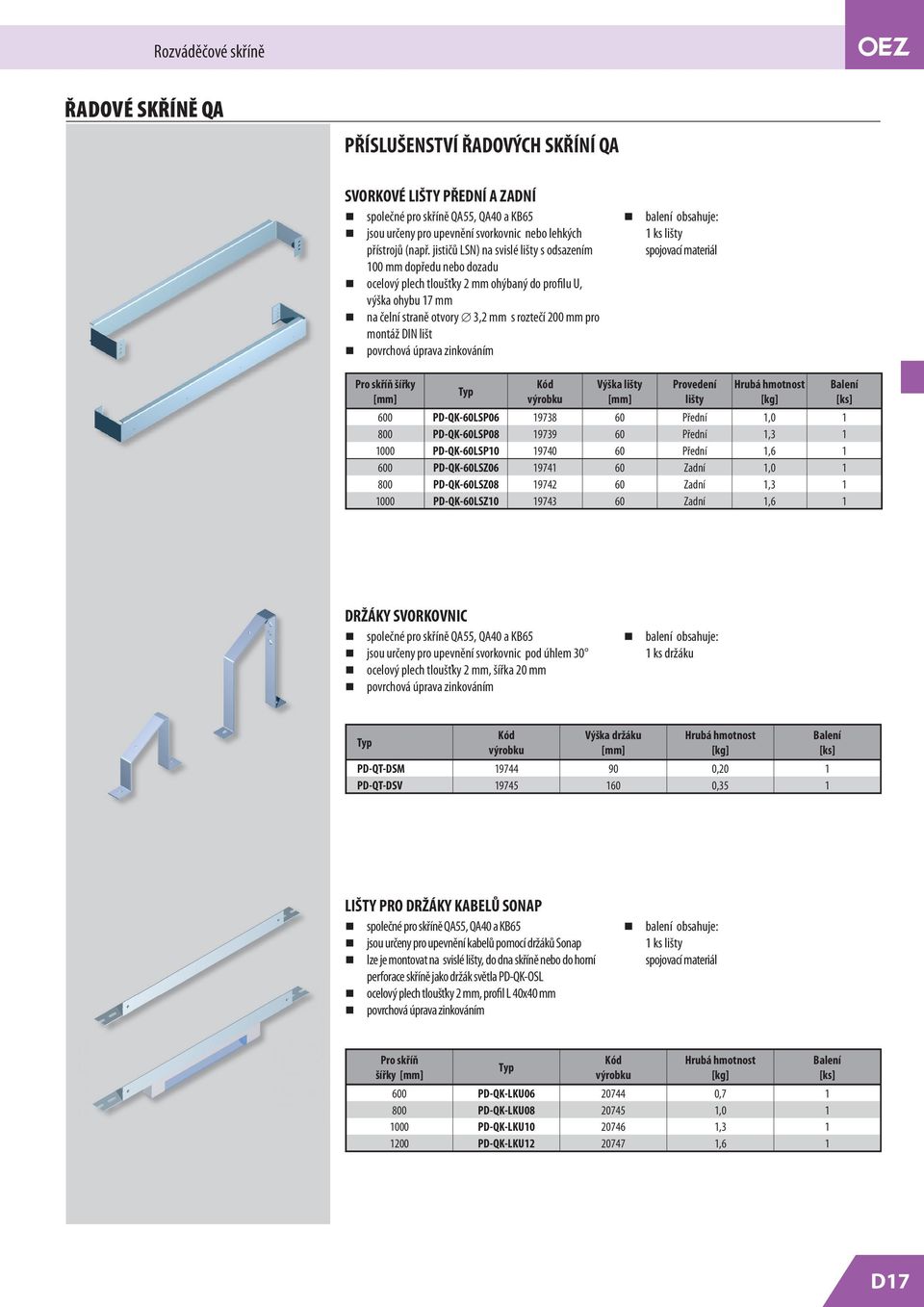 lišt ks lišty šířky Výška lišty Provedení lišty PD-QK-60LSP06 9738 60 Přední,0 PD-QK-60LSP08 9739 60 Přední,3 000 PD-QK-60LSP0 9740 60 Přední,6 PD-QK-60LSZ06 974 60 Zadní,0 PD-QK-60LSZ08 9742 60