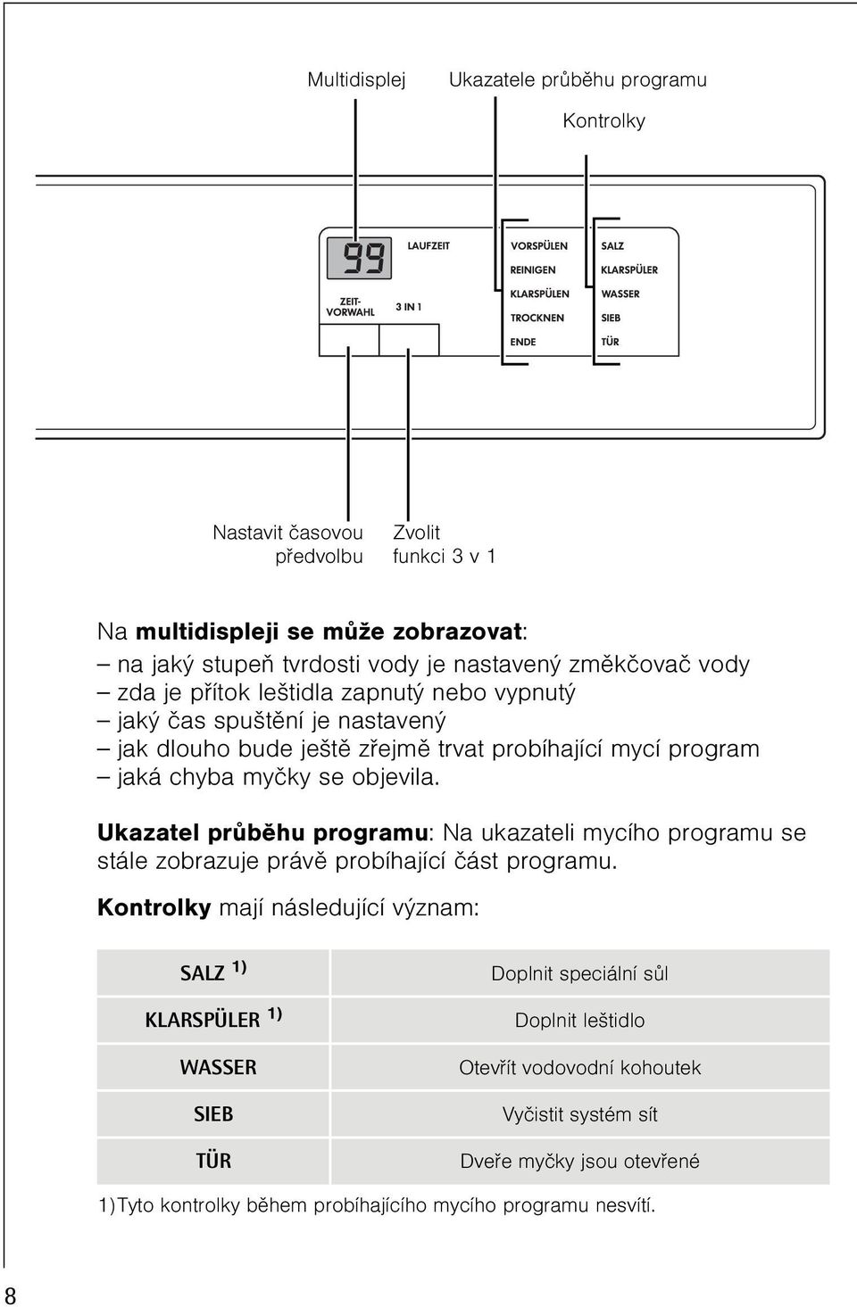 objevila. Ukazatel prùbìhu programu: Na ukazateli mycího programu se stále zobrazuje právì probíhající èást programu.