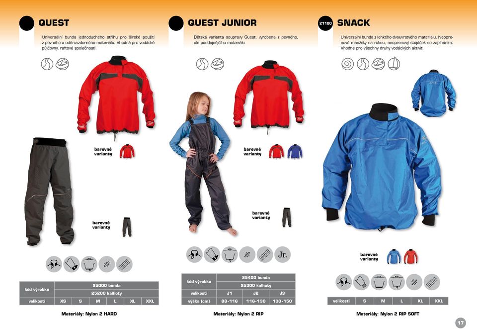 Dětská varianta soupravy Quest, vyrobena z pevného, ale poddajnějšího materiálu Univerzální bunda z lehkého dvouvrstvého materiálu.