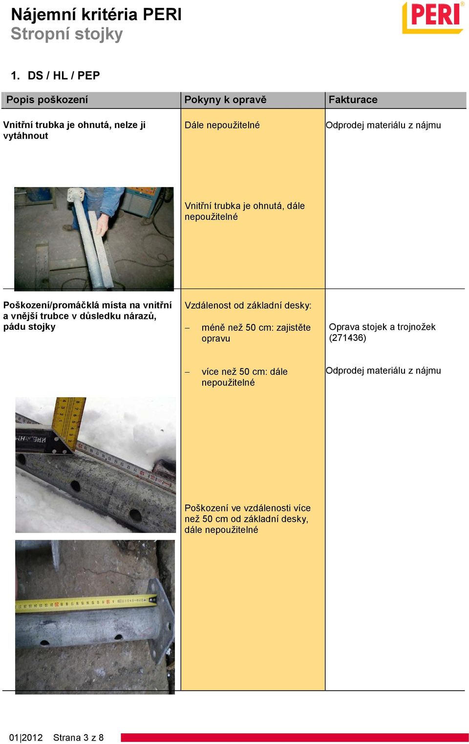 nárazů, pádu stojky Vzdálenost od základní desky: méně než 50 cm: zajistěte opravu více než 50 cm: dále