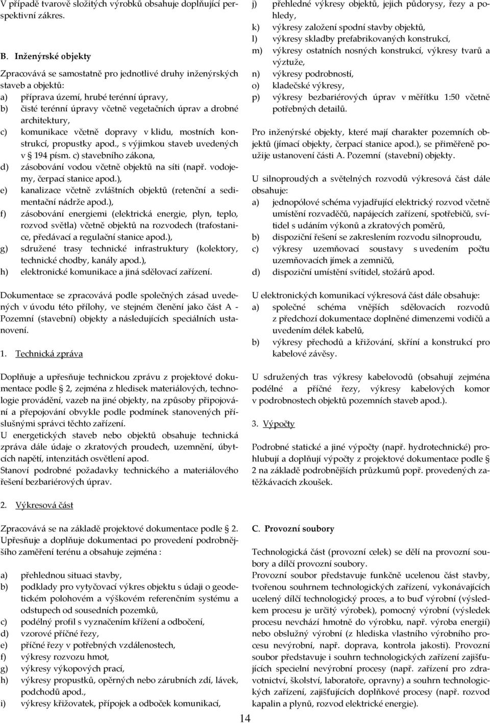 architektury, c) komunikace včetně dopravy v klidu, mostních konstrukcí, propustky apod., s výjimkou staveb uvedených v 194 písm.