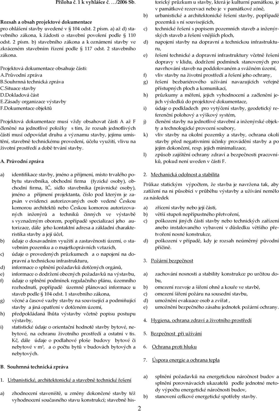 Souhrnná technická zpráva C.Situace stavby D.Dokladová část E.Zásady organizace výstavby F.