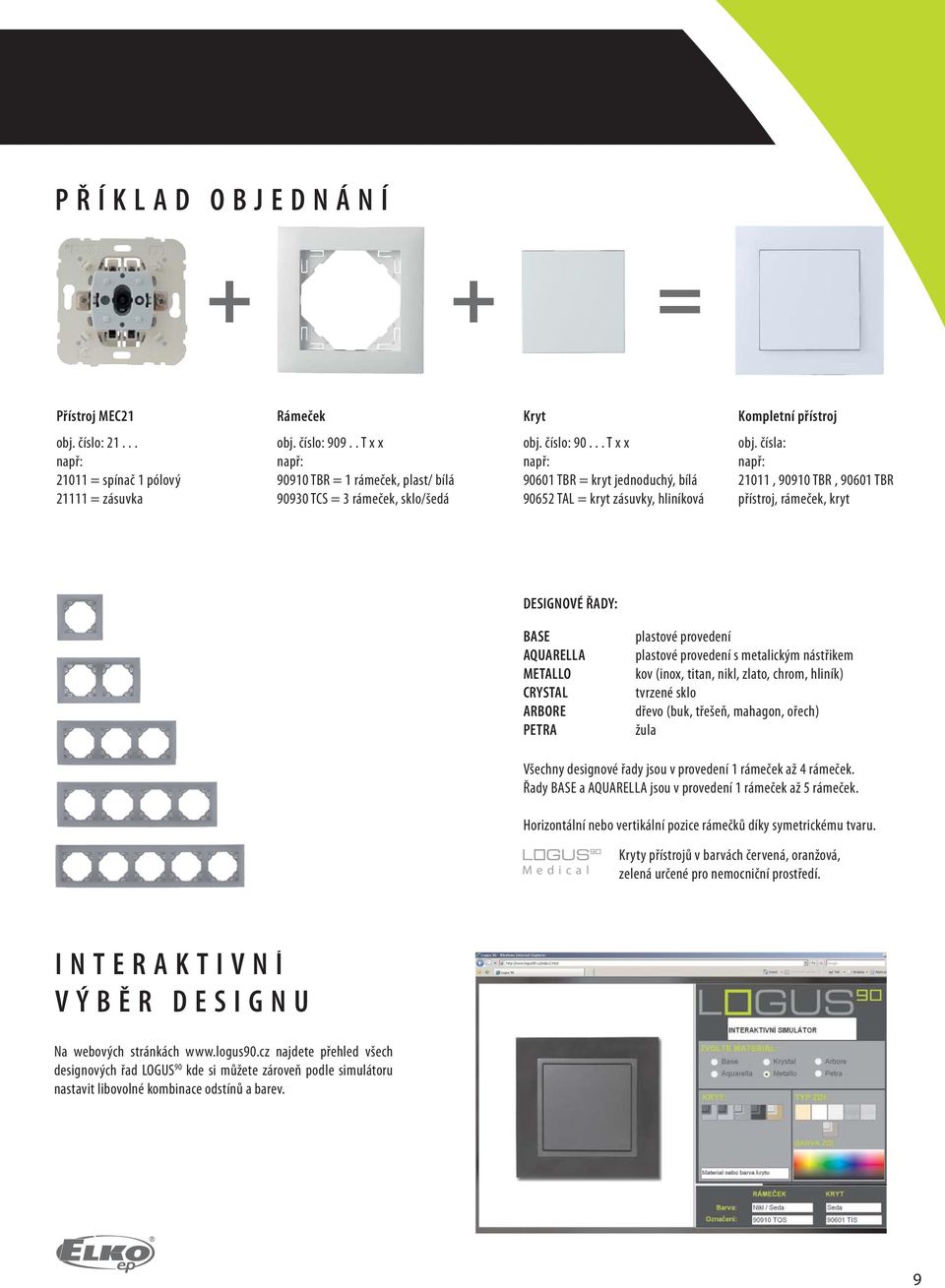 čísla: např: 0, 9090 TBR, 9060 TBR přístroj, rámeček, kryt DESIGNOVÉ ŘADY: BASE AQUARELLA METALLO CRYSTAL ARBORE PETRA plastové provedení plastové provedení s metalickým nástřikem kov (inox, titan,