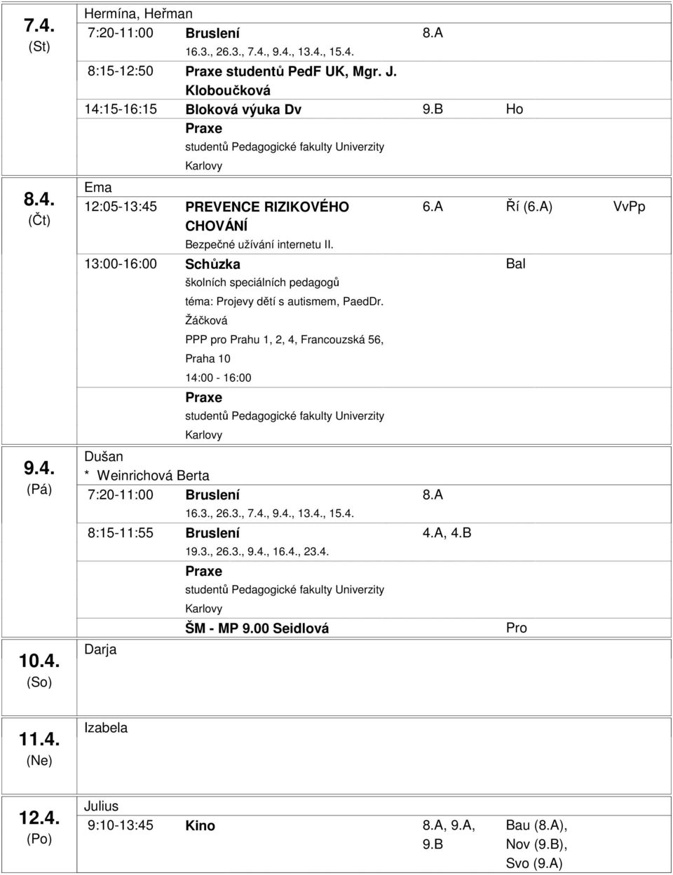 13:00-16:00 Schůzka Bal školních speciálních pedagogů téma: Projevy dětí s autismem, PaedDr.