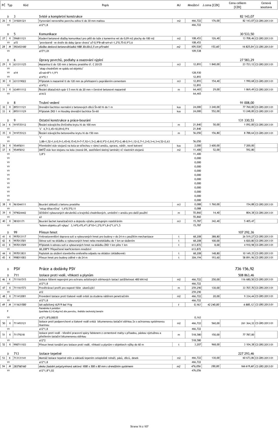 533,50 27 K 596811121 Kladení betonové dlažby komunikací pro pěší do lože z kameniva vel do 0,09 m2 plochy do 100 m2 m2 108,453 126,40 13 708,46 CS ÚRS 2013 01 a15 "provizorně ve dvoře do doby úprav