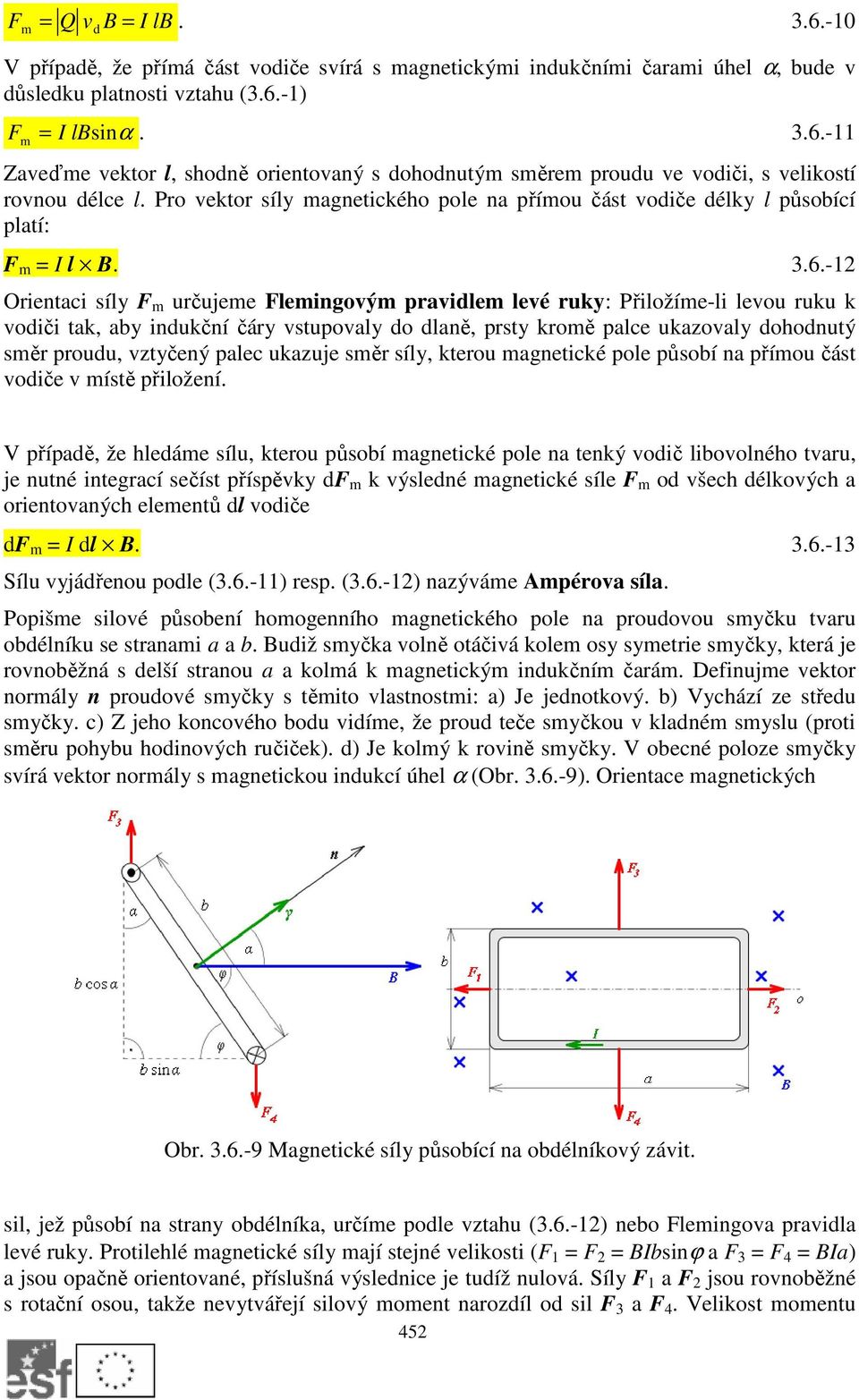 -12 Orientaci síly F m určujeme Flemingovým pravidlem levé ruky: Přiložíme-li levou ruku k vodiči tak, aby indukční čáry vstupovaly do dlaně, prsty kromě palce ukazovaly dohodnutý směr proudu,