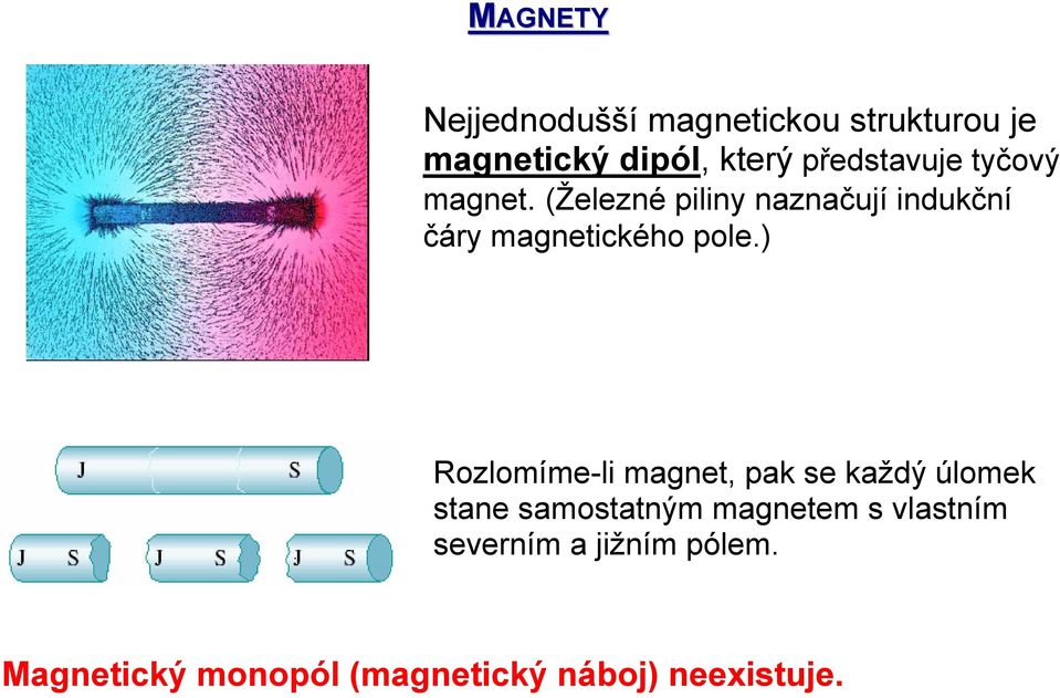 (Železné piliny naznačují indukční čáry magnetického pole.