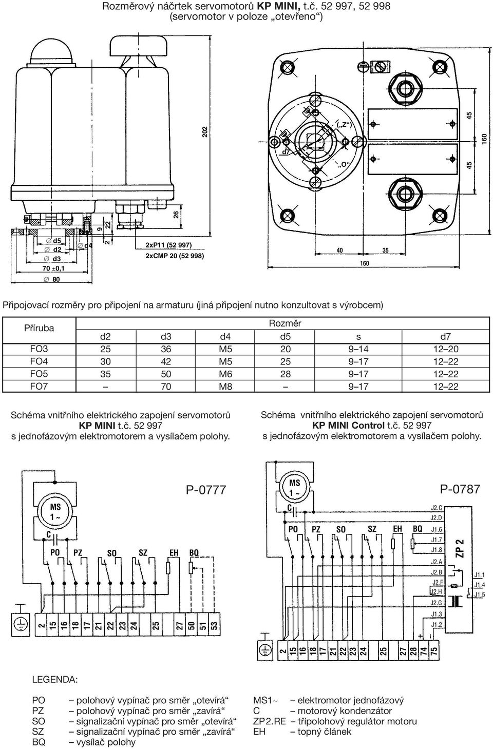 , 52 998 (servomotor v poloze otevřeno ) 202 ( Z ) 45 1 d7 O 45 9 22 26 d5 d2 d3 70 0,1 d4 2 2xP11 () 2xCMP 20 (52 998) 40 35 1 80 Připojovací rozměry pro připojení na armaturu (jiná připojení nutno